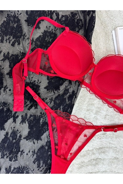 Pink Angell Red Heart Padded Bra Set