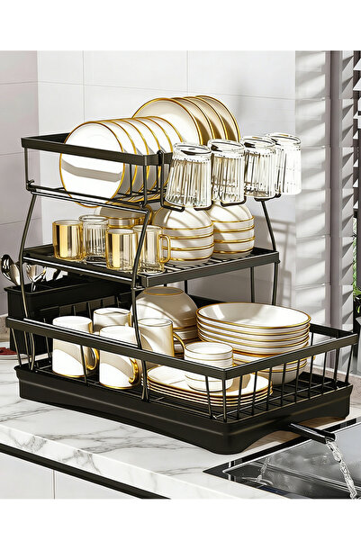 Yoawllty 3 Tier Dish Drying Stand with Drain Board, Dish Drainer for Kitchen ...