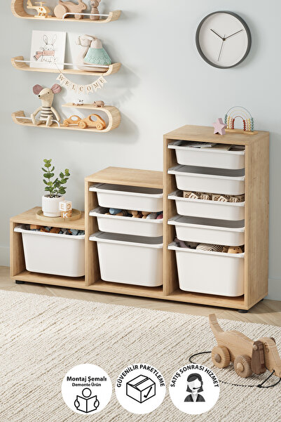 Bofigo 9 Sepetli Dolap Çok Amaçlı Dolap Oyuncak Dolabı Alara Safir Meşe