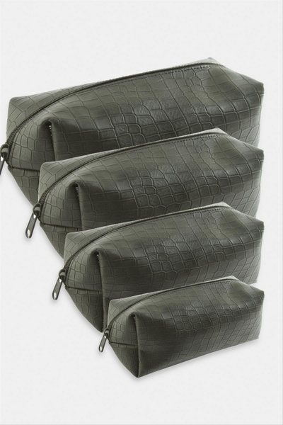 ZERO LAND Nrzsnt 4 Pieces Handheld Makeup Bag - (81401) Dark Gray