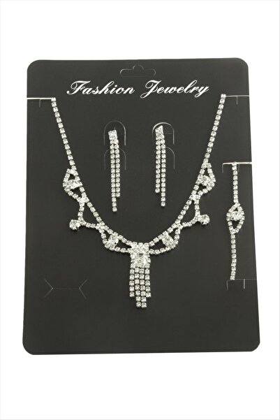 ZERO LAND طقم قلادة مرصعة بالأحجار الكريمة من NRZSNT - (81208) لون فضي