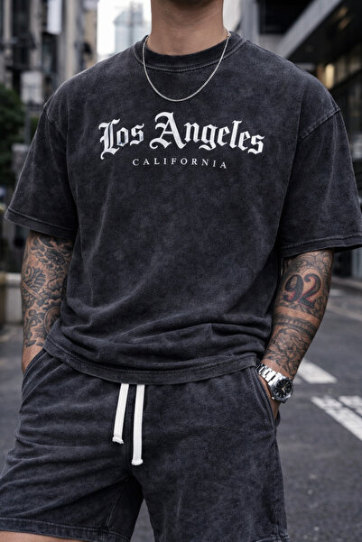 LAYORA Unisex Σετ μπλουζάκι και σορτς με γράμματα Los Angeles, 100% βαμβάκι, ...