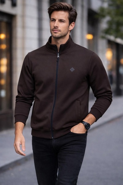 grand coco سترة رجالية من القطن الممشط بخيطين باللون البني