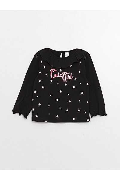 LC Waikiki Tricou de fetițe cu guler rotund, mânecă lungă, imprimat