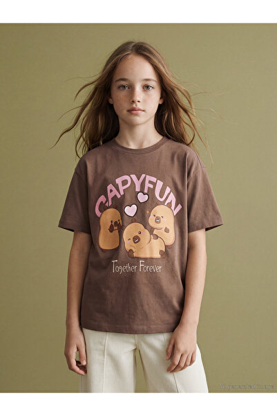 LC Waikiki Tricou de fete cu guler rotund și imprimeu Capyfun