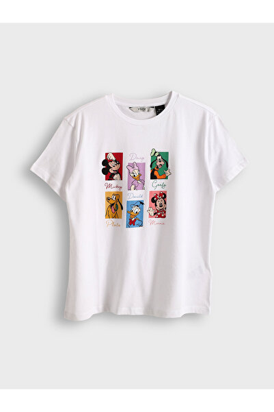 LC Waikiki Tricou de damă cu guler rotund și imprimeu Mickey și prietenii