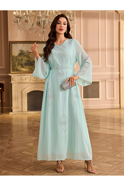 Madam Uniq V-neck rhinestone long dress with elegant temperament, banquet eve...