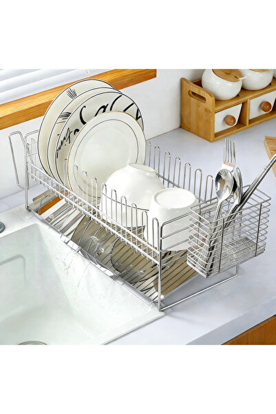 HT Home Organizers رف أطباق مطبخي كبير السعة من الفولاذ المقاوم للصدأ مع لوح ...