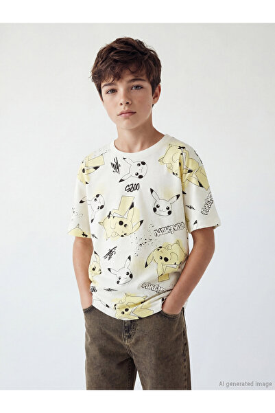 LC Waikiki Tricou de băieți cu imprimeu Pikachu și guler rotund
