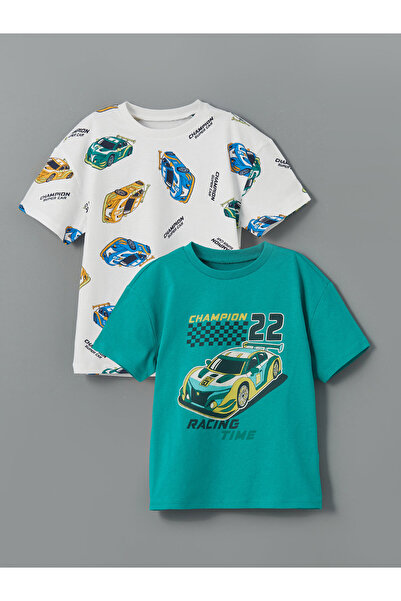 LC Waikiki Tricou de băieți cu guler rotund și imprimeu, pachet de 2