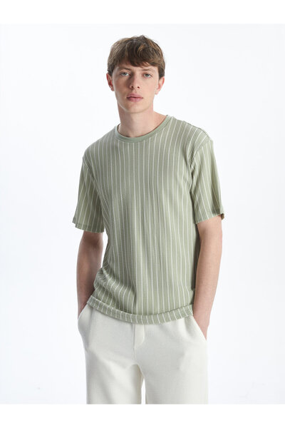 LC Waikiki Crew Neck Short Sleeve Striped Men's Textured T-Shirt