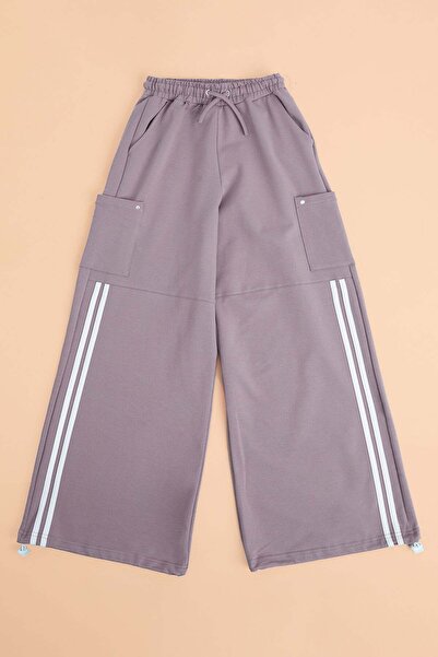 Fulla Moda Ελαστική μέση, ριγέ μπατζάκια με πώμα, παιδικό παντελόνι φόρμας γι...