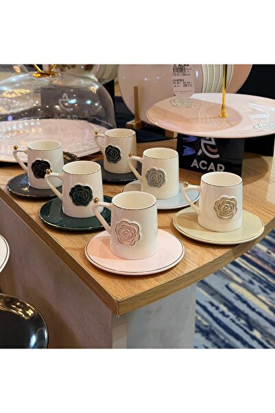 ACAR 6-Piece Porcelain Colored Rosaria Coffee Cup