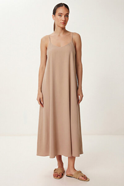 Lovelyİstanbul Rochie elegantă drapată cu bretele LGK0004 BEJ