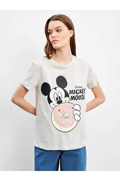 LC Waikiki Tricou de damă cu guler rotund și imprimeu Mickey Mouse