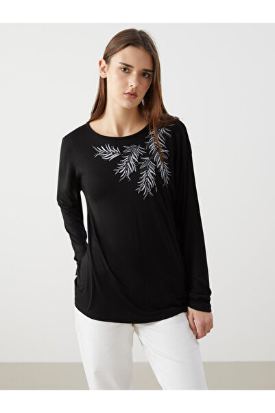 LC Waikiki Tricou de damă cu guler rotund și aplicații de strasuri