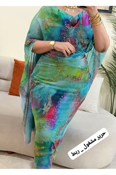 Difaf shiny silk toub with crystal details 120cm width