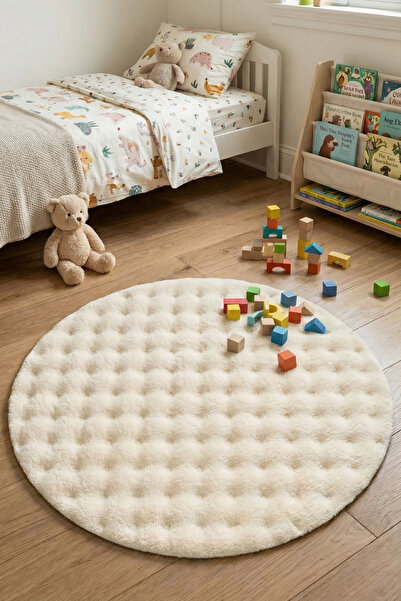 dekozer Yuvarlak Puffy Bubble Yumuşak Peluş Halı |, Kaymaz, Yıkanabilir, Antr...