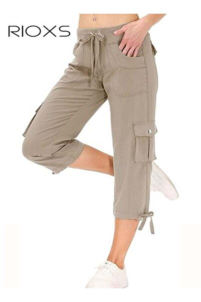 RIOXS Women's Capris Cargo Pants, Wide Leg Capris Pants with Pockets, Elastic...