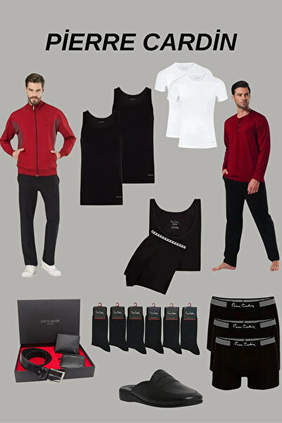 Pierre Cardin Men's 18-Piece Cotton Modal Dowry Set Burgundy Pajama Set & Bla...