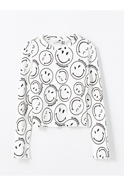 LC Waikiki Tricou de fete cu guler rotund și imprimeu SmileyWorld