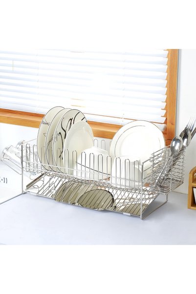 HT Home Organizers Stainless steel large-capacity kitchen dish rack with slanted draining board