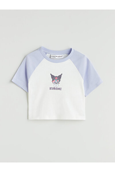 LC Waikiki Tricou crop de fete cu guler rotund și broderie Kuromi