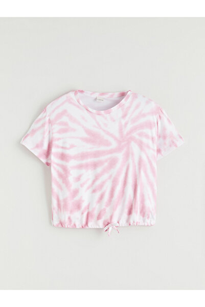 LC Waikiki Tricou de fete cu guler rotund și model tie-dye