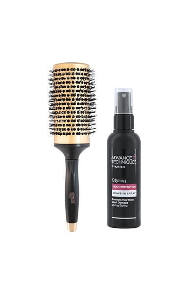 AVON Комплект за сушене и защита на косата: Кръгла четка, термозащитен спрей ...