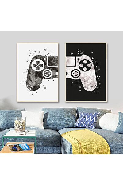 Al Raied ARS® Canvas Framed Gaming Room Wall Art, Black/White-60x40 cm