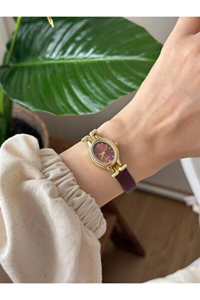 MERW Sweny Model Claret Red Color Leather Cord Women Wrist Watch