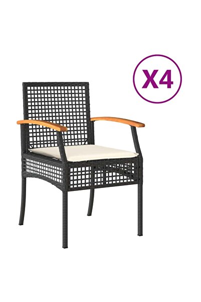 vidaxl Scaune de grădină cu perne, 4 buc., negru poliratan/lemn acacia
