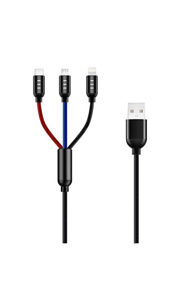trands كابل USB متعدد الألوان 3 في 1 مع موصلات Lightning وMicro USB وType C ب...