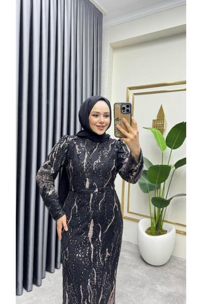 Kalemen Moda Shine Taşlı Kalem Abiye 6628 Siyah
