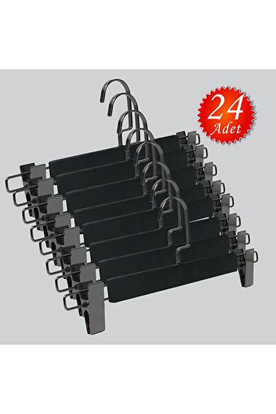 NYN شماعات خشبية (خطاف نيكل أسود) لتعليق السراويل والتنانير 24 قطعة