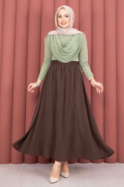 EBRUTESETTÜR Elastic Waist Pocketed Tencel Skirt Brown