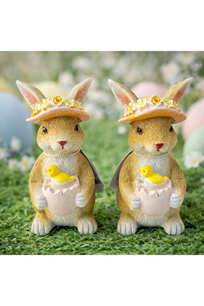 velve Set decoratiuni de Paste Bunny Duo, 2 iepurasi cu puisori in brate, 11x...