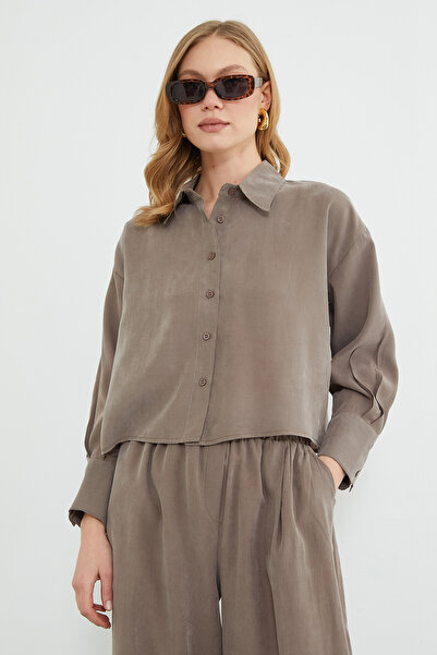 Fulla Moda Cămașă crop casual cu nasturi de bază