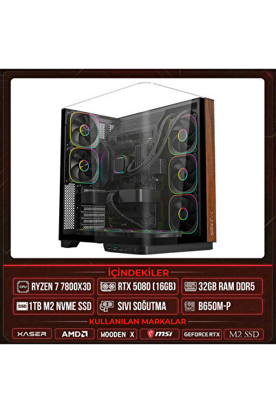 XASER WOODEN X150 Ryzen 7 7800X3D 32GB DDR5 Ram 1TB M.2 NVMe SSD 16GB RTX5080...