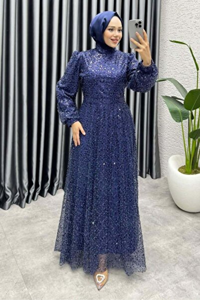 Kalemen Moda Maral Pullu Abiye 6653 Lacivert