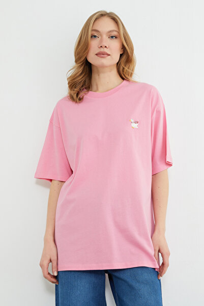 Fulla Moda Duck Embroidered Crew Neck T-Shirt