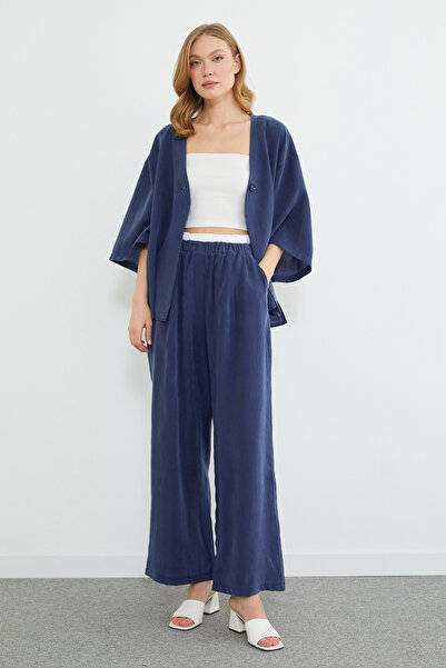 Fulla Moda Pantaloni din țesătură Tencel cu garnitură în talie