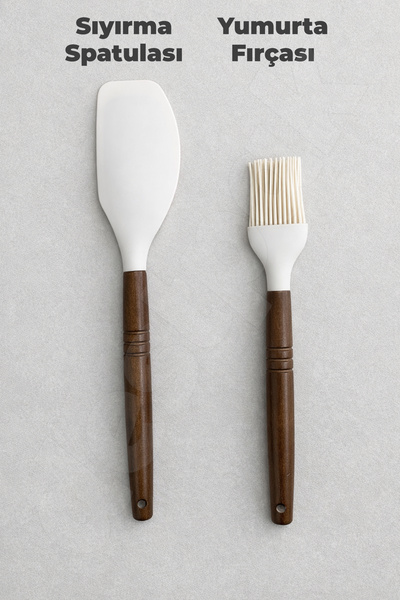 Destpak 2-Piece Acacia Handle Pastry Set - Silicone Baking Spatula - Silicone...