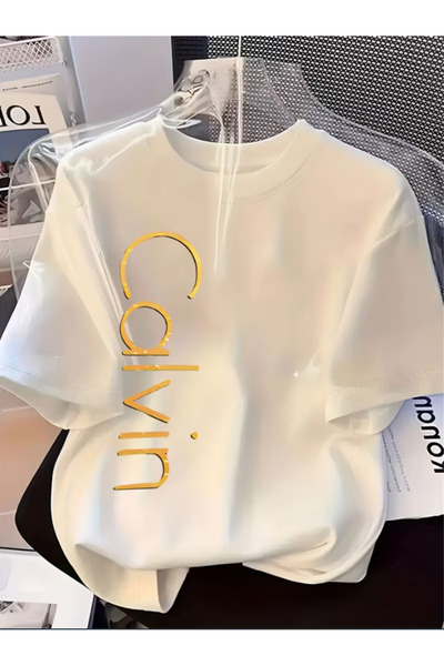 LİNA06 Women's Soft - Alphabet Letter Print Round Neck Short Sleeve Blouse - ...