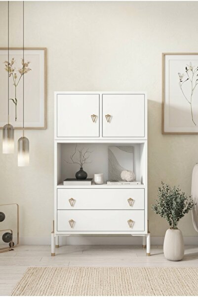 FOR WOMAN DESİGN Ahşap Çok Amaçlı Dolap 2 Kapak 2 Çekmeceli Modern Akıllı Dep...