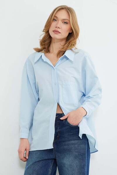 Fulla Moda Cămașă oversize de bază cu un singur buzunar