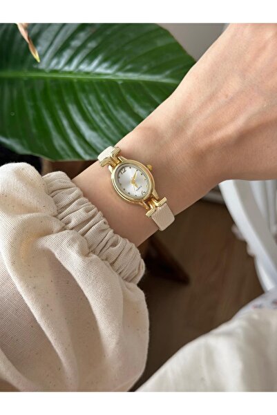 MERW Sweny Model Cream Color Leather Cord Women Wrist Watch