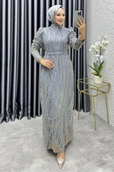 Kalemen Moda Maria Işıltılı Kalem Abiye 6644 Gri