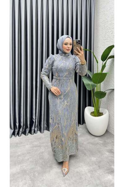 Kalemen Moda Shine Taşlı Kalem Abiye 6628 Gri