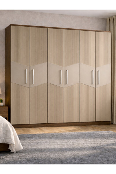 MOBİLİQUE Karbon No.4 Altı Kapaklı 6Raflı Gardırop Çam-Vizon